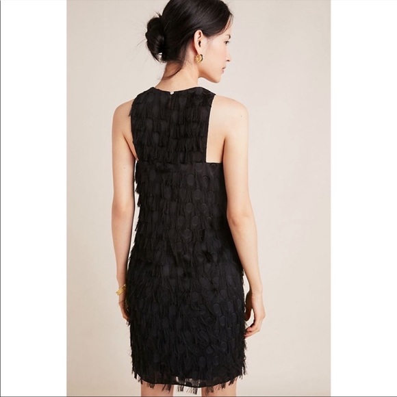 By Anthropologie Roxie Textured Feathered Fringe Dot Shift Mini LBD - Picture 3 of 9